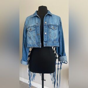 Cropped tasseled denim jacket